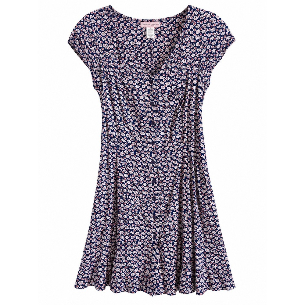 Band of Gypsies Floral Button Front Mini Dress Medium Blue Pockets